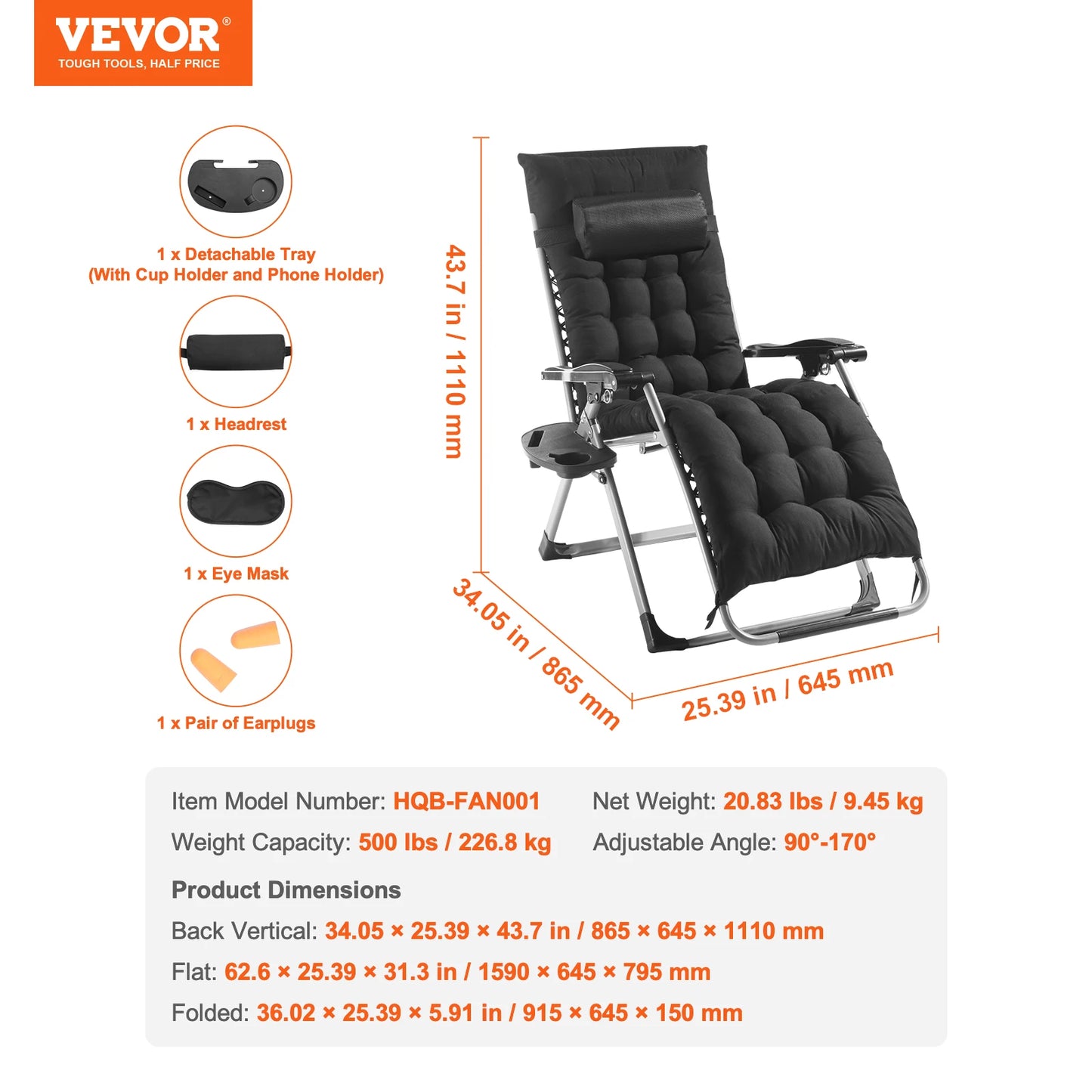 Zero Gravity Recliner Lounge Chair with Cushion, Footrest and Cupholder