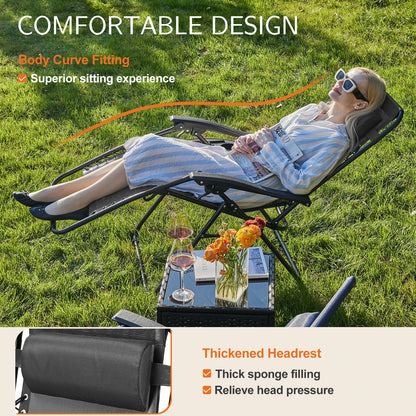 Set of 2 Zero Gravity Portable Recliner Chair with Cup Holder Trays Adjustable Pillow