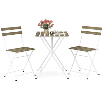 Patio Acacia Wood Bistro Set Table w/ 2 Folding Chairs