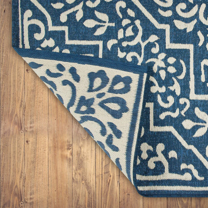 5' x 7' Blue Traditional Medallion Outdoor Rug