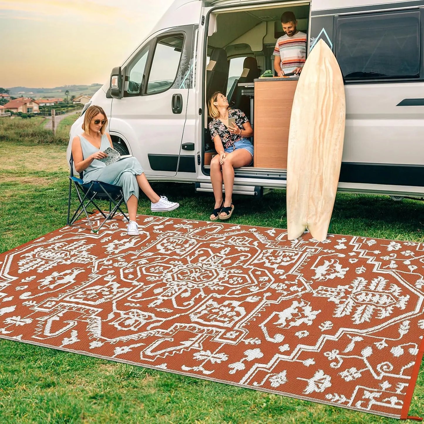 Waterproof Outdoor Rug Stain-Resistant Plastic Straw Carpet