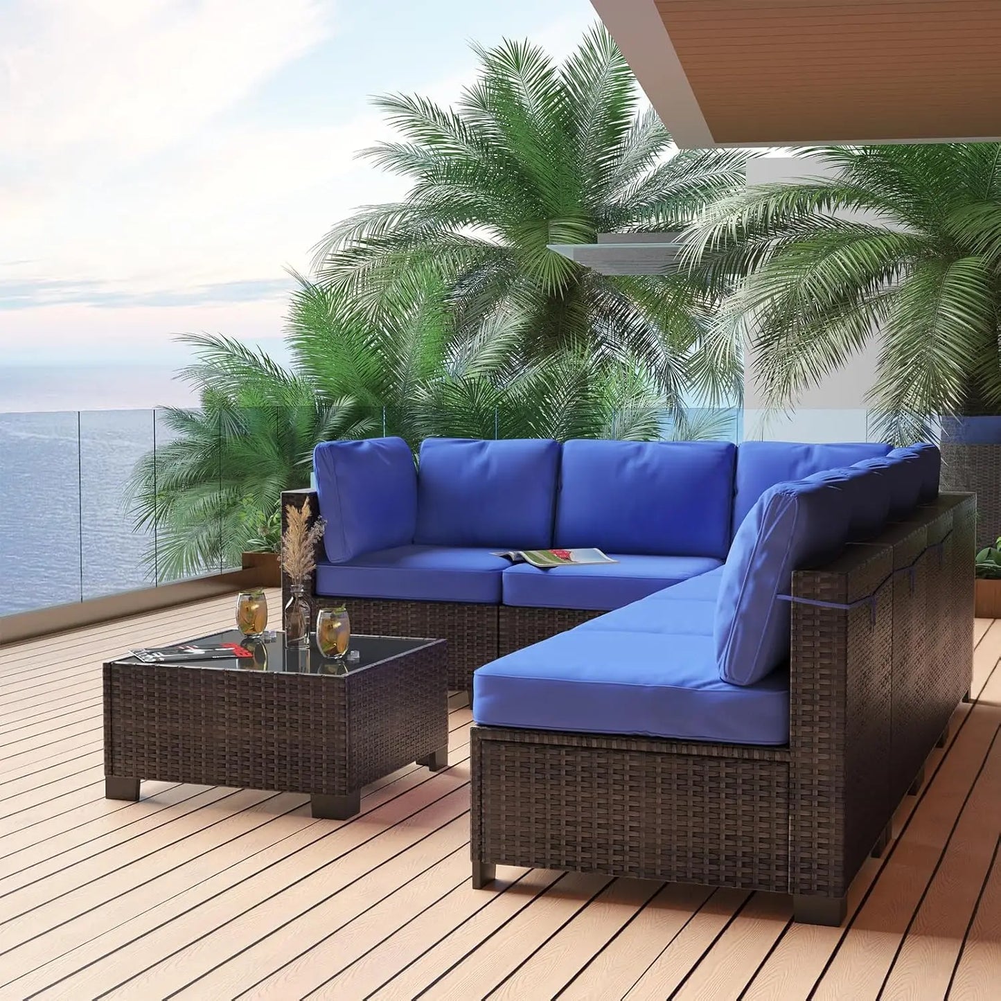7-Piece Modular Outdoor Furniture Set, Rattan Wicker