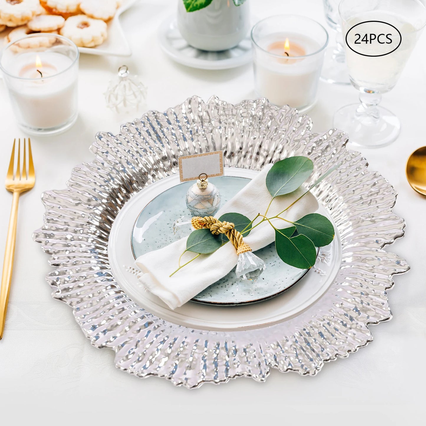 24-Piece Silver Charger Plates Set