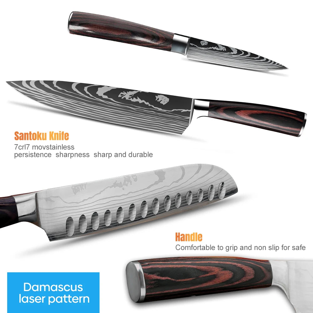 3 Piece Damascus Pattern Knife Set