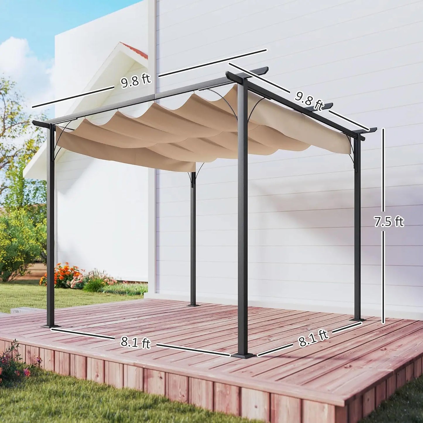 10x10ft Outdoor Retractable Pergola Canopy Metal Patio Shade Shelter for Backyard Porch Party Garden Grill Gazebo, Customized