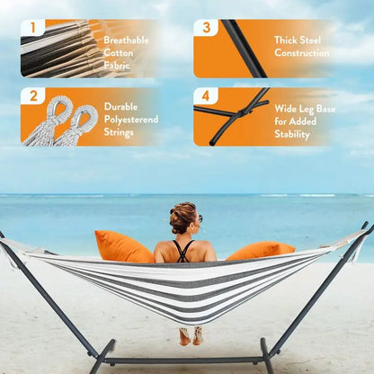 Hammock with Adjustable Stand- w/Storage Bag, 600lb Capacity