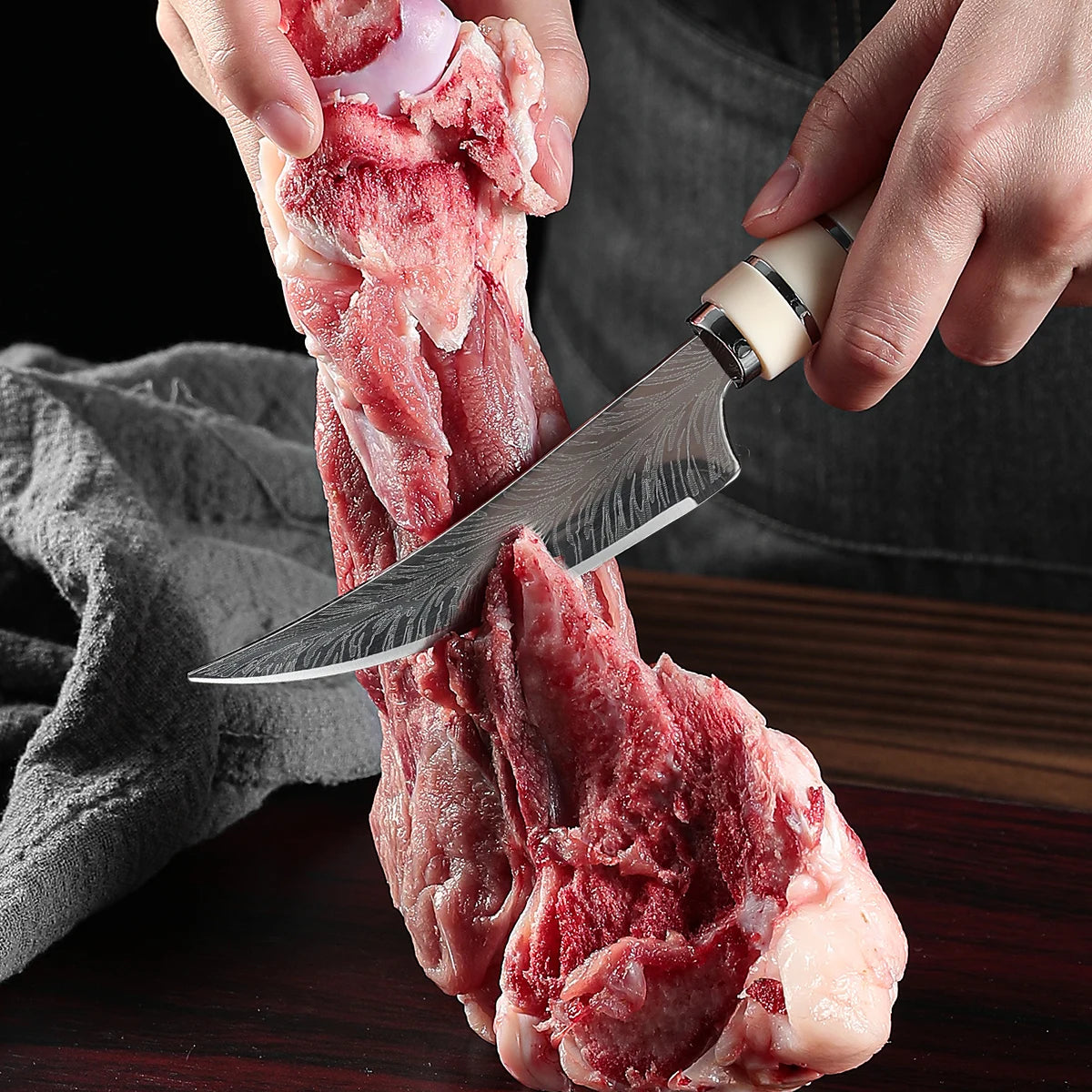 Boning knife with curved blade