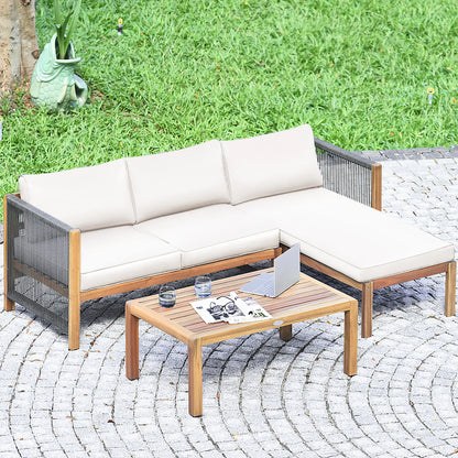 3PCS Patio Acacia Wood Sofa Set with Thick 
Cushions