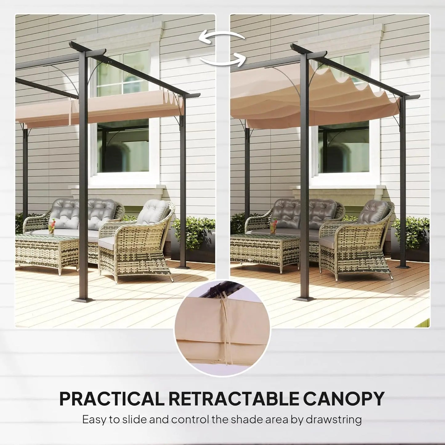 10x10ft Outdoor Retractable Pergola Canopy Metal Patio Shade Shelter for Backyard Porch Party Garden Grill Gazebo, Customized
