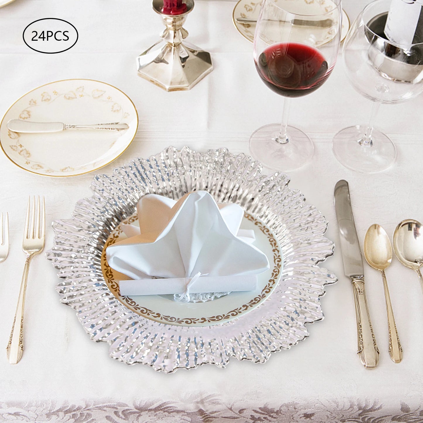 24-Piece Silver Charger Plates Set