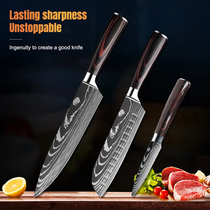 3 Piece Damascus Pattern Knife Set