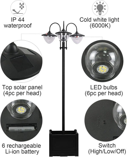 Solar LED Lamp Post Street Light with Planter, Automatic