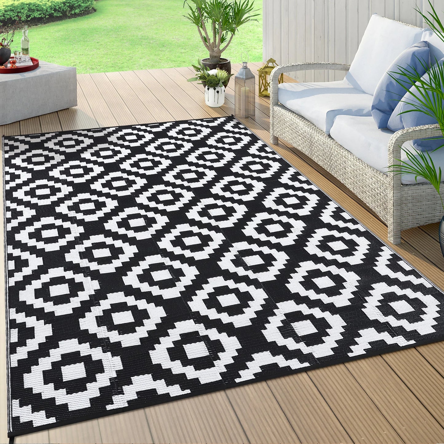 Outdoor Rug Plastic Straw Reversible  Rug