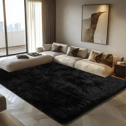 Soft Fluffy Black Shag Rug for Living Room and Bedroom