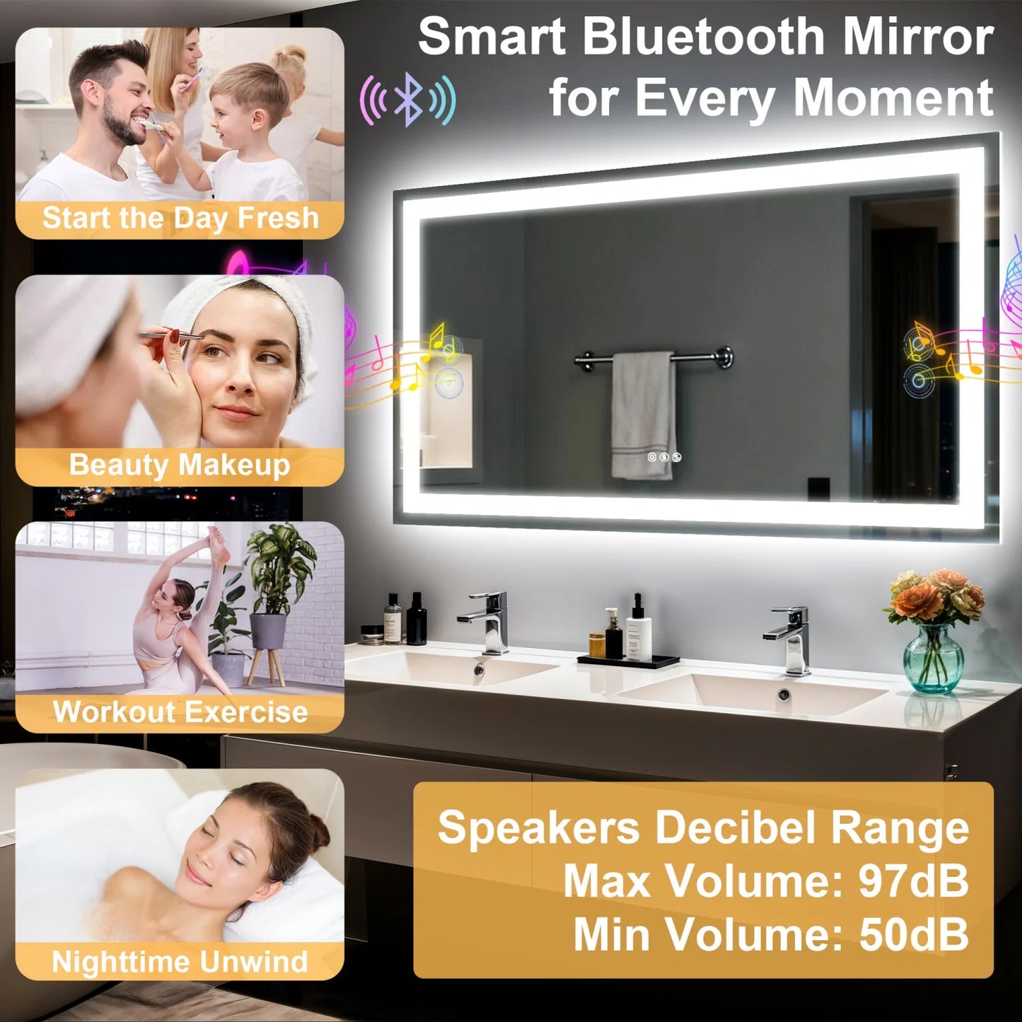LED Bathroom Mirror Built-in Bluetooth Speaker