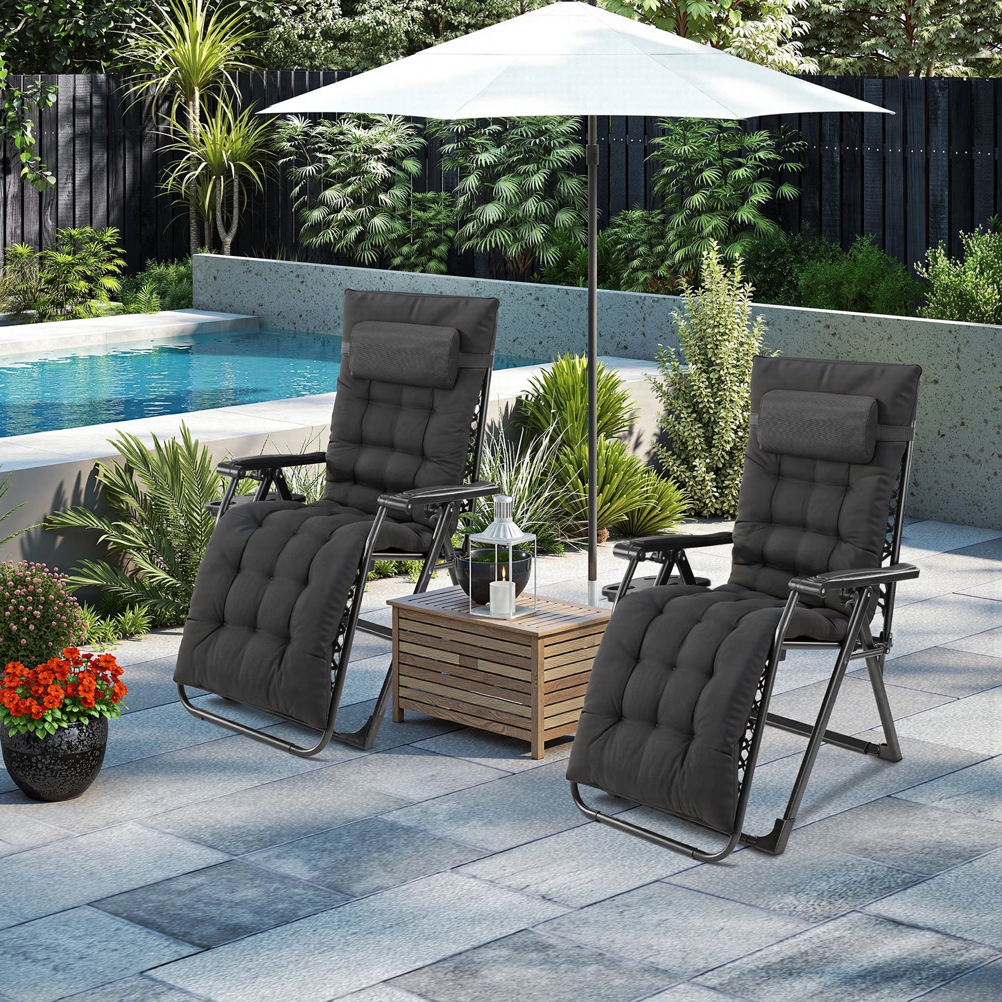 Set of 2 Zero Gravity Portable Recliner Chair with Cup Holder Trays Adjustable Pillow