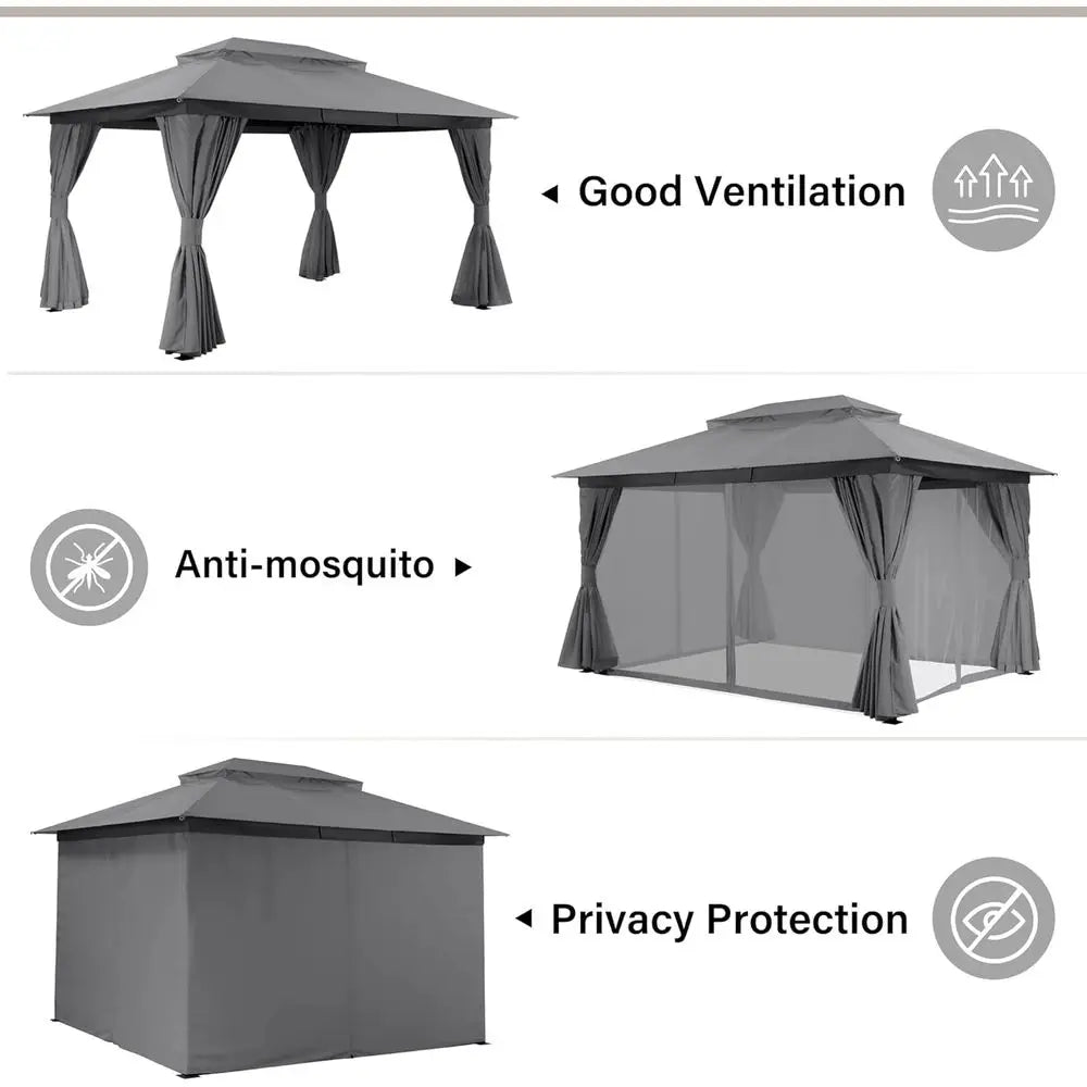 10x13 Shade with Double Roof, Mosquito Netting, Privacy Screen