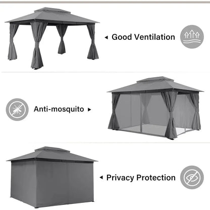 10x13 Shade with Double Roof, Mosquito Netting, Privacy Screen