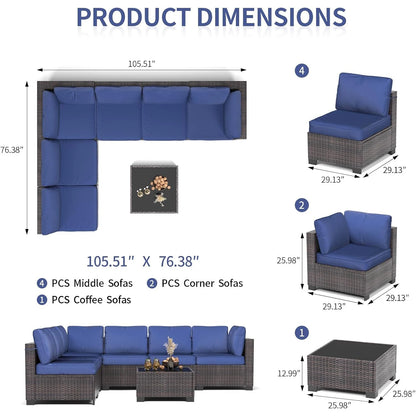 7-Piece Modular Outdoor Furniture Set, Rattan Wicker