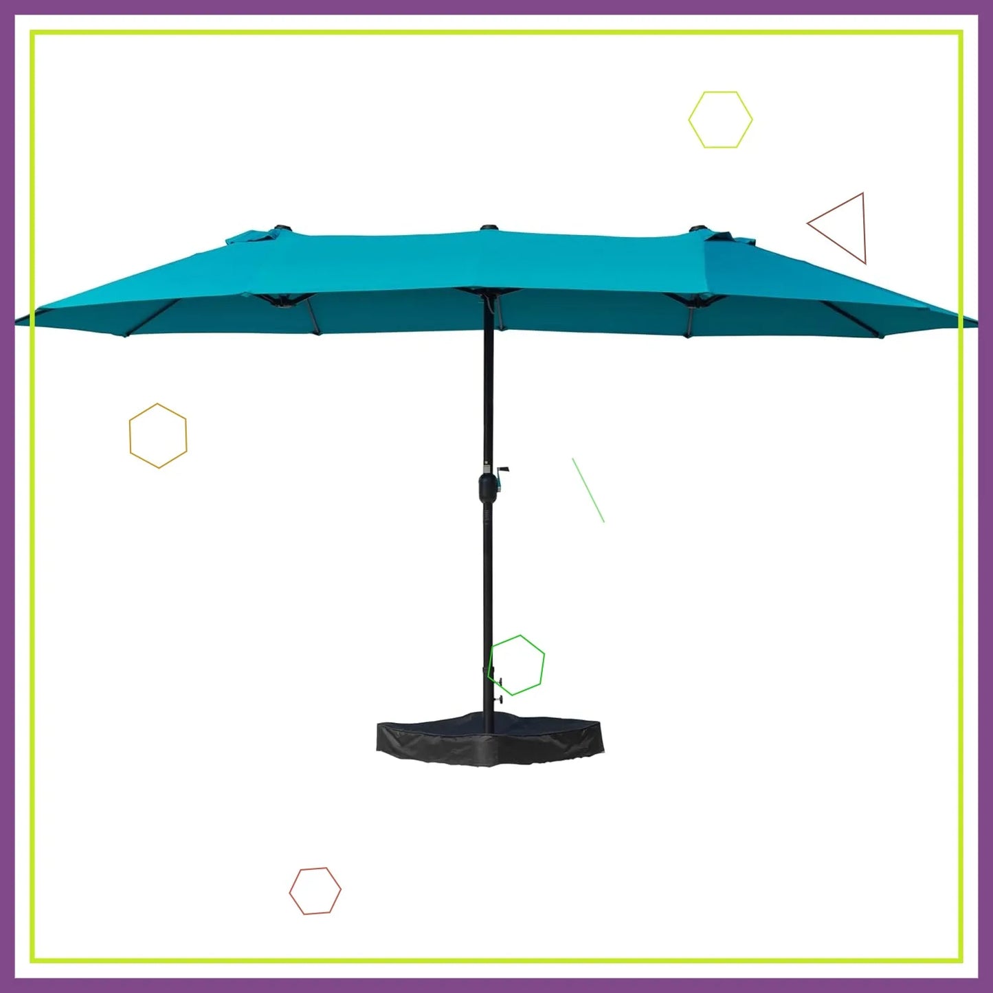 15ft Double-Sided Rectangular Patio Umbrella with Crank Lift, UV Protection, and Base Included for Backyard, Pool & Garden