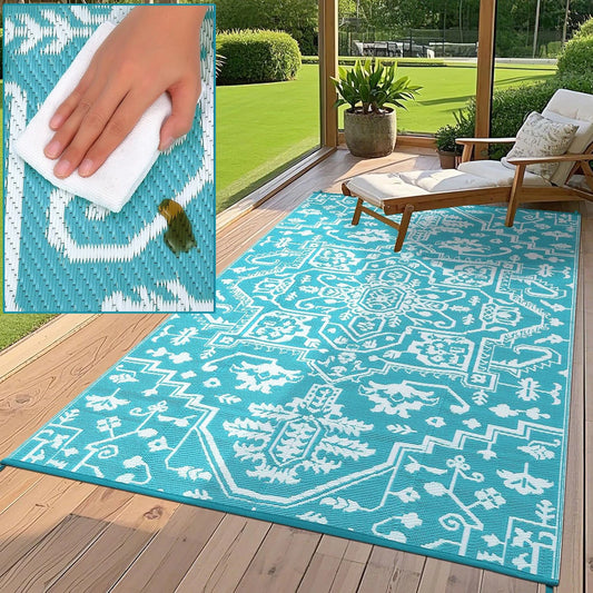 Waterproof Outdoor Rug Stain-Resistant Plastic Straw Carpet