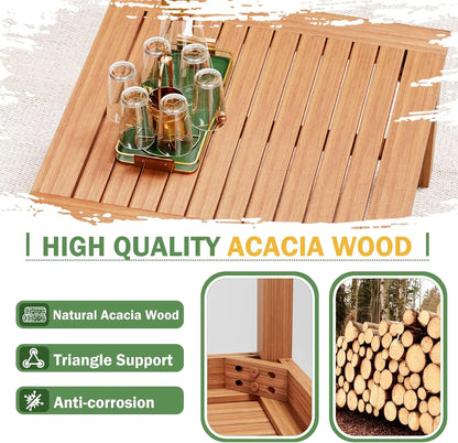 4 Pieces Acacia Wood Patio Sectional Sofa with Coffee Table