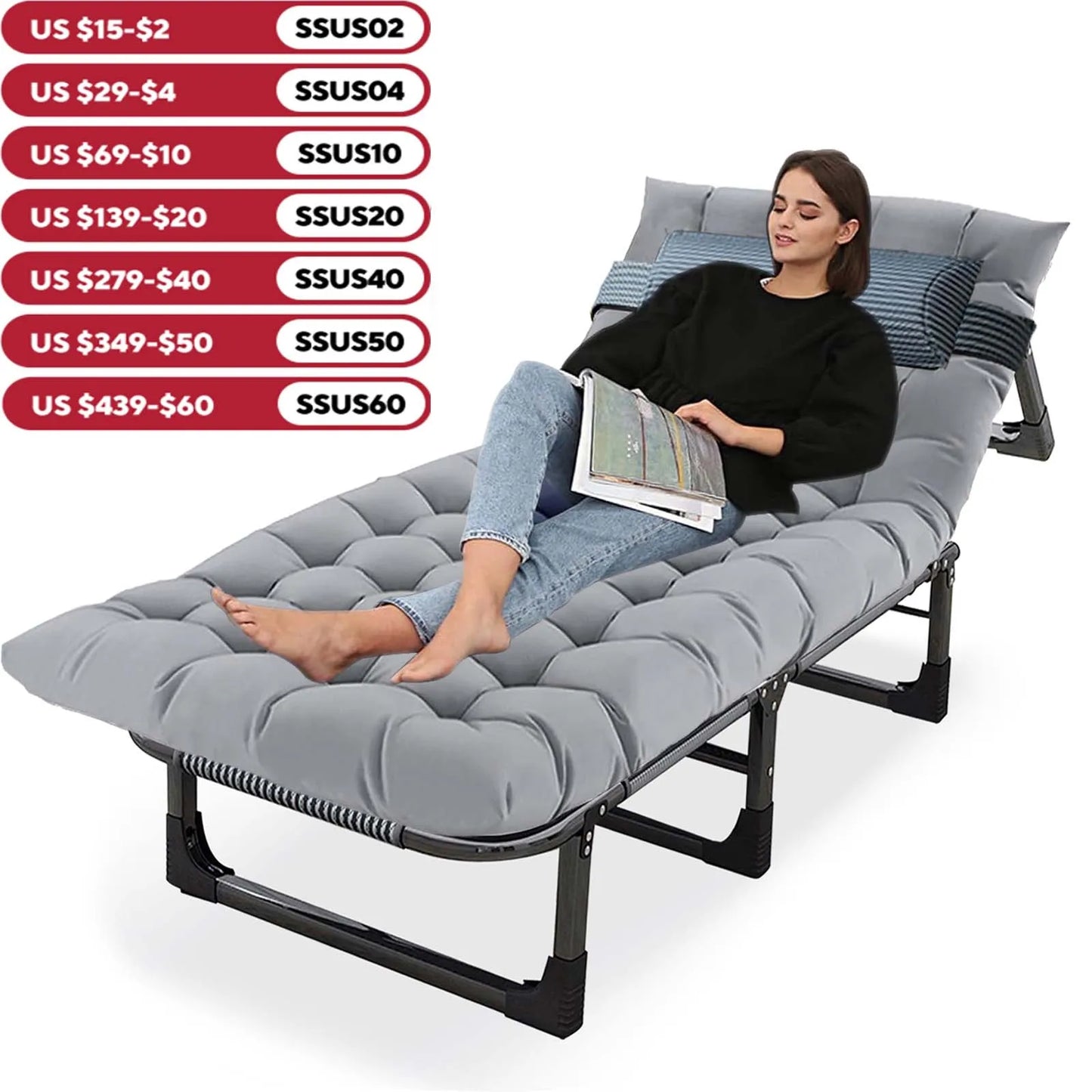 4-Position Folding Camping Bed Hold up 330lbs