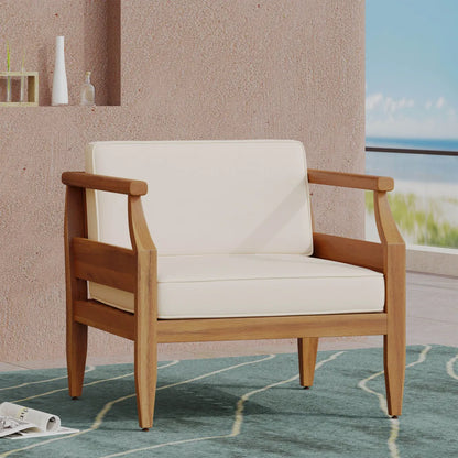 Acacia Wood Outdoor Club Chair Armchair with Water Resistant Cushion