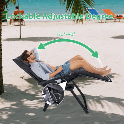 Set of 2 Zero Gravity Portable Recliner Chair with Cup Holder Trays Adjustable Pillow