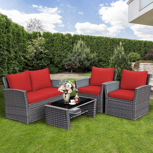 4PCS Rattan Furniture Set Sofa W/ Table