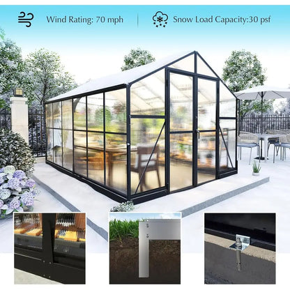 Greenhouse with 7ft Height, 4 Vent Windows, and Lockable Door