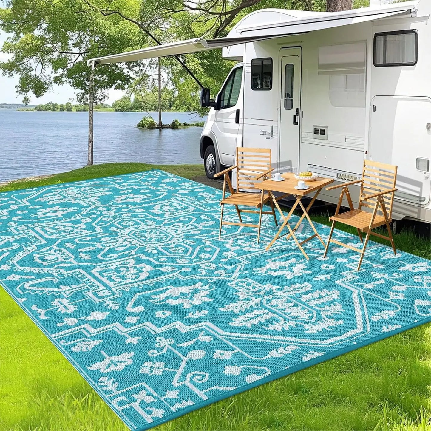 Waterproof Outdoor Rug Stain-Resistant Plastic Straw Carpet