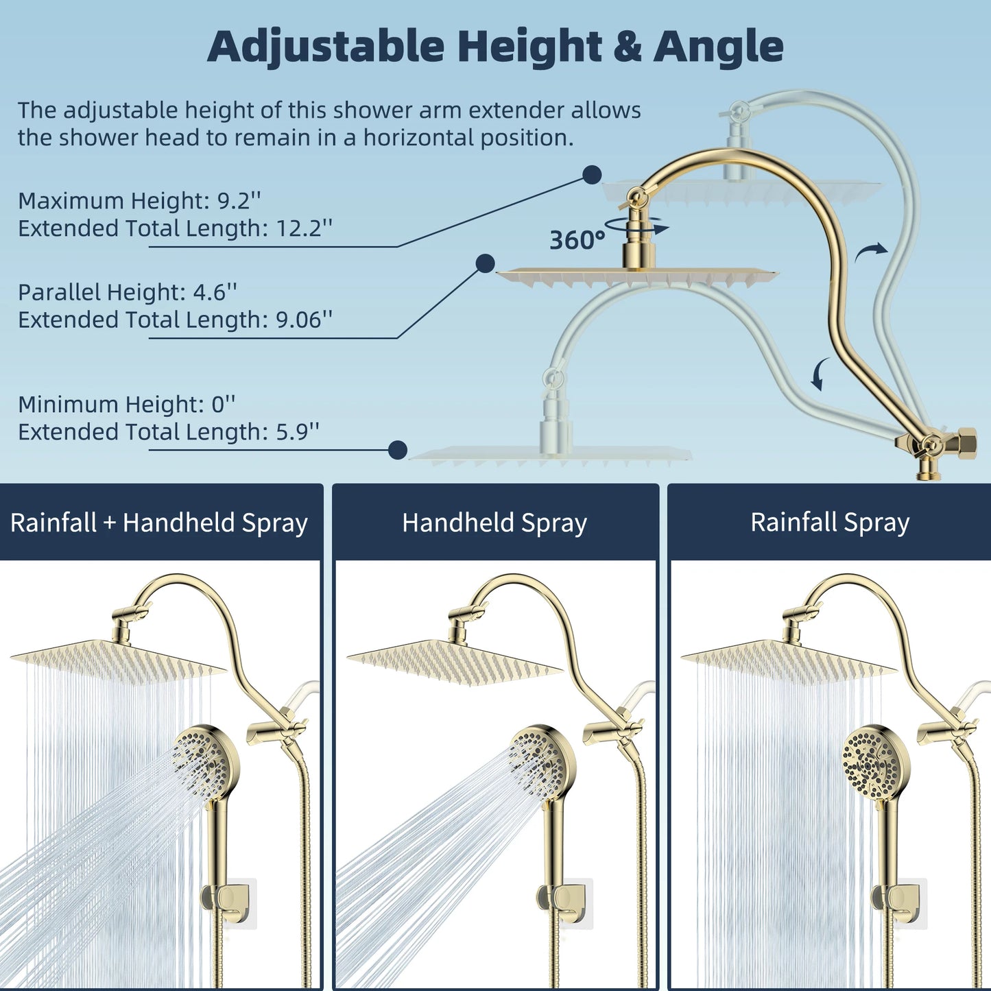 Rainfall Shower Head Handheld Spray Combo