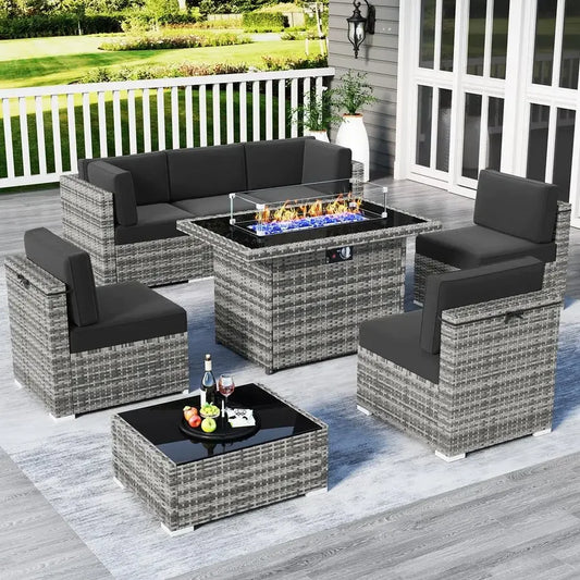 8 Piece Wicker Rattan Sectional Sofa with Coffee Table