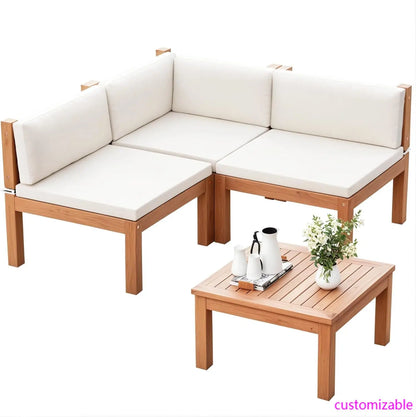 4 Pieces Acacia Wood Patio Sectional Sofa with Coffee Table