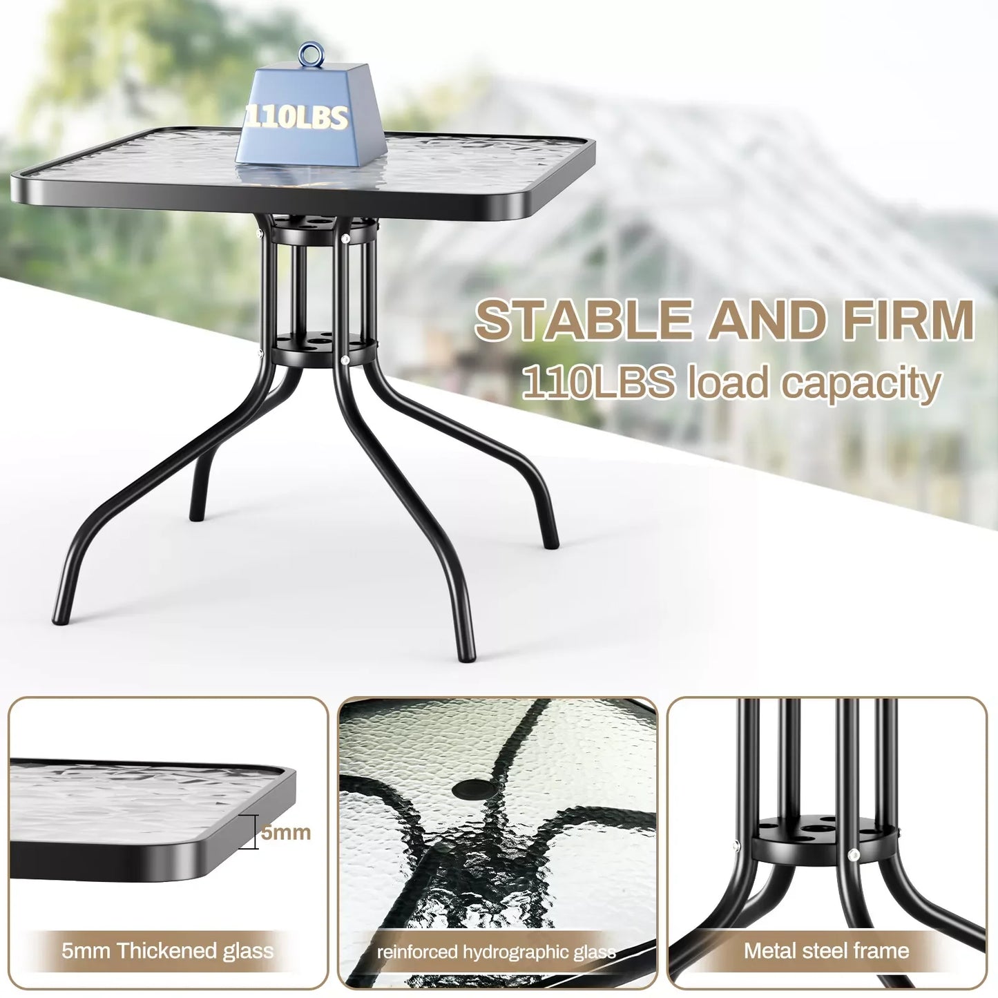 Patio Dining Set 30"x30" Table and 4 Textilene Chairs