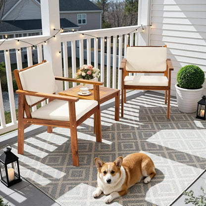 Patio Chairs 3 or 4 Piece Acacia Wood Patio Furniture with Coffee Table & Cushions