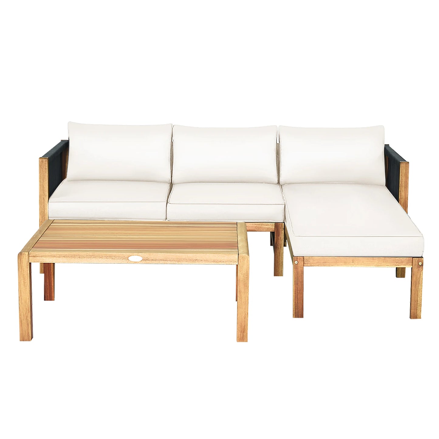 3PCS Patio Acacia Wood Sofa Set with Thick 
Cushions