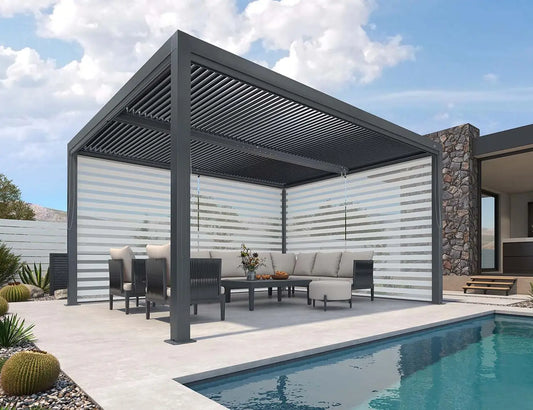 11x14ft Aluminum Louvered Pergola Adjustable Roof Shade Screen for Deck Backyard Grey Customized