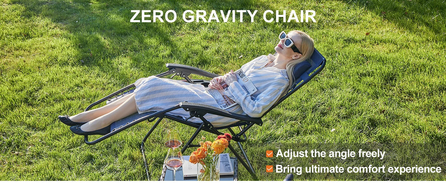 Set of 2 Zero Gravity Portable Recliner Chair with Cup Holder Trays Adjustable Pillow