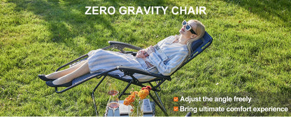Set of 2 Zero Gravity Portable Recliner Chair with Cup Holder Trays Adjustable Pillow