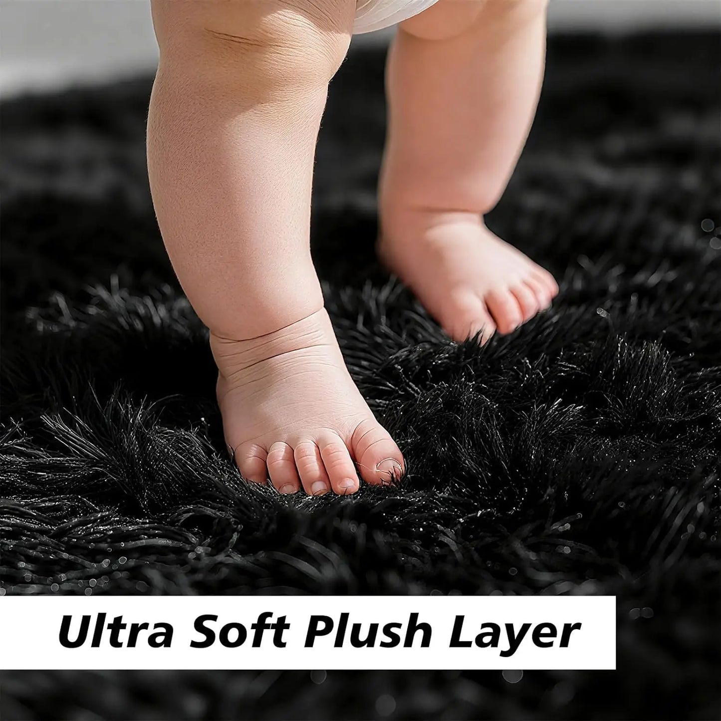 Soft Fluffy Black Shag Rug for Living Room and Bedroom