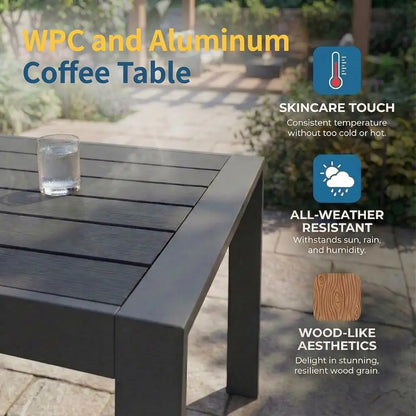Gray Oversized Metal Patio Set with Deep Seating and Armrests, All-Weather Outdoor Cushion Set