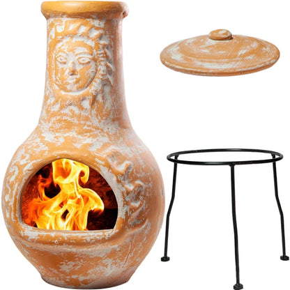 Chiminea Fireplace with Rain Lid and Metal Stand