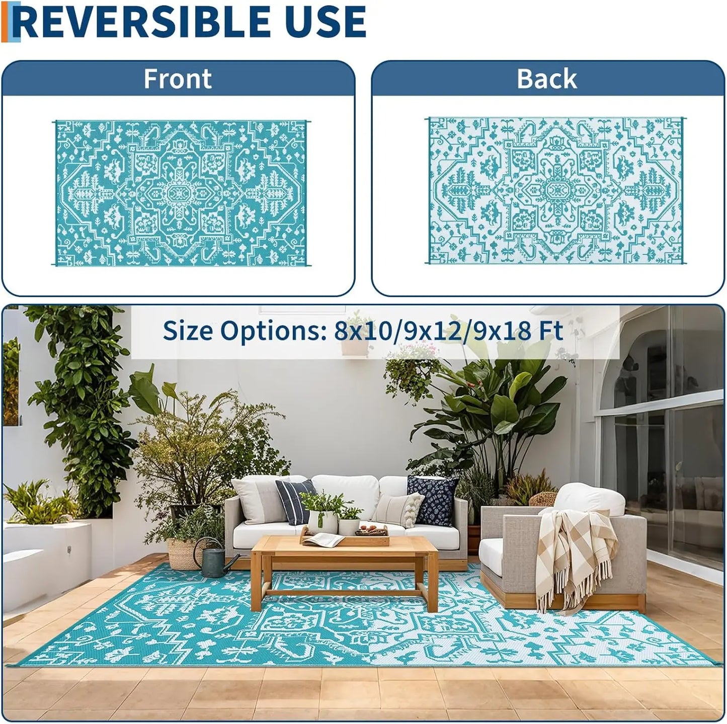 Waterproof Outdoor Rug Stain-Resistant Plastic Straw Carpet