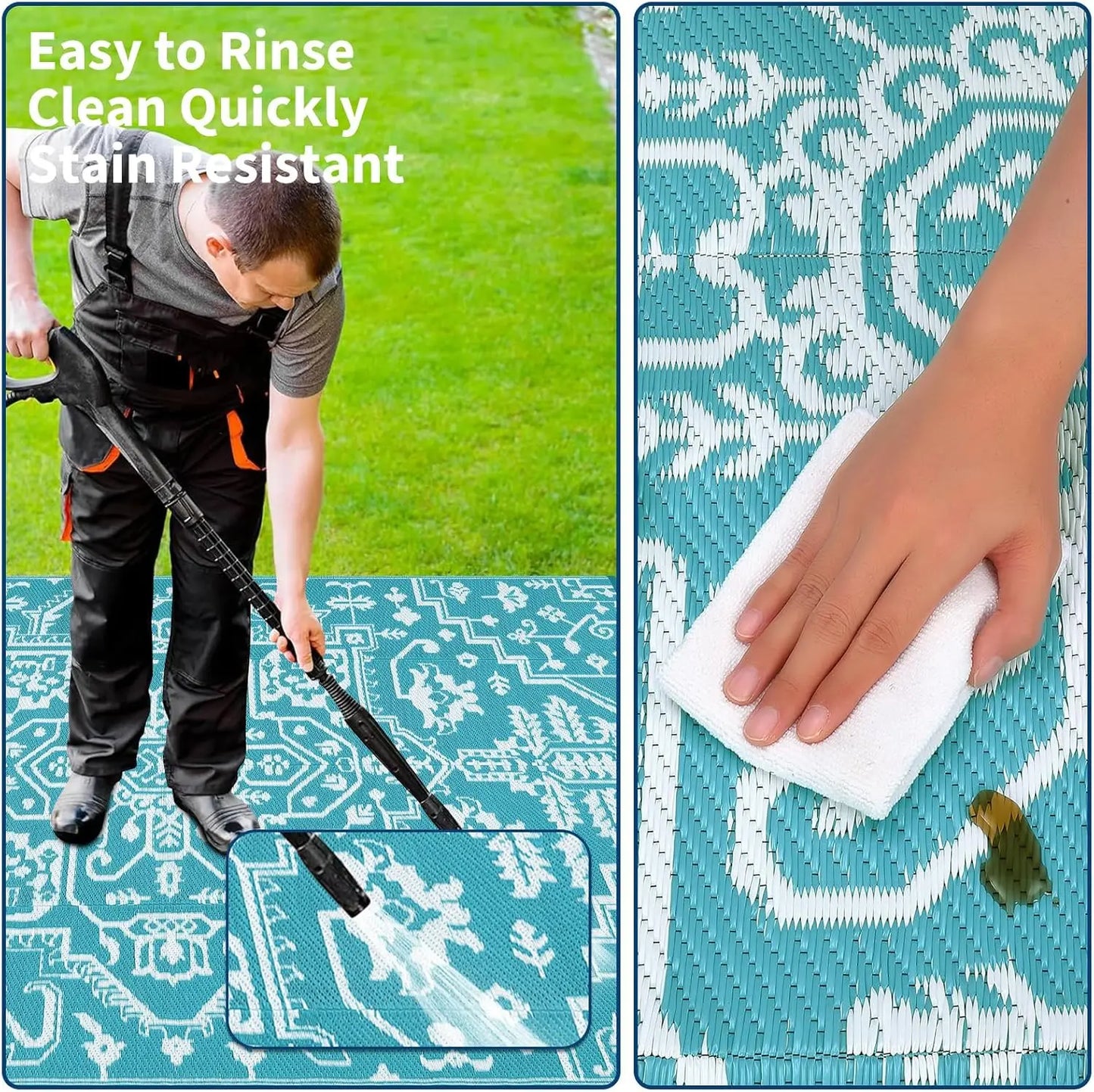 Waterproof Outdoor Rug Stain-Resistant Plastic Straw Carpet