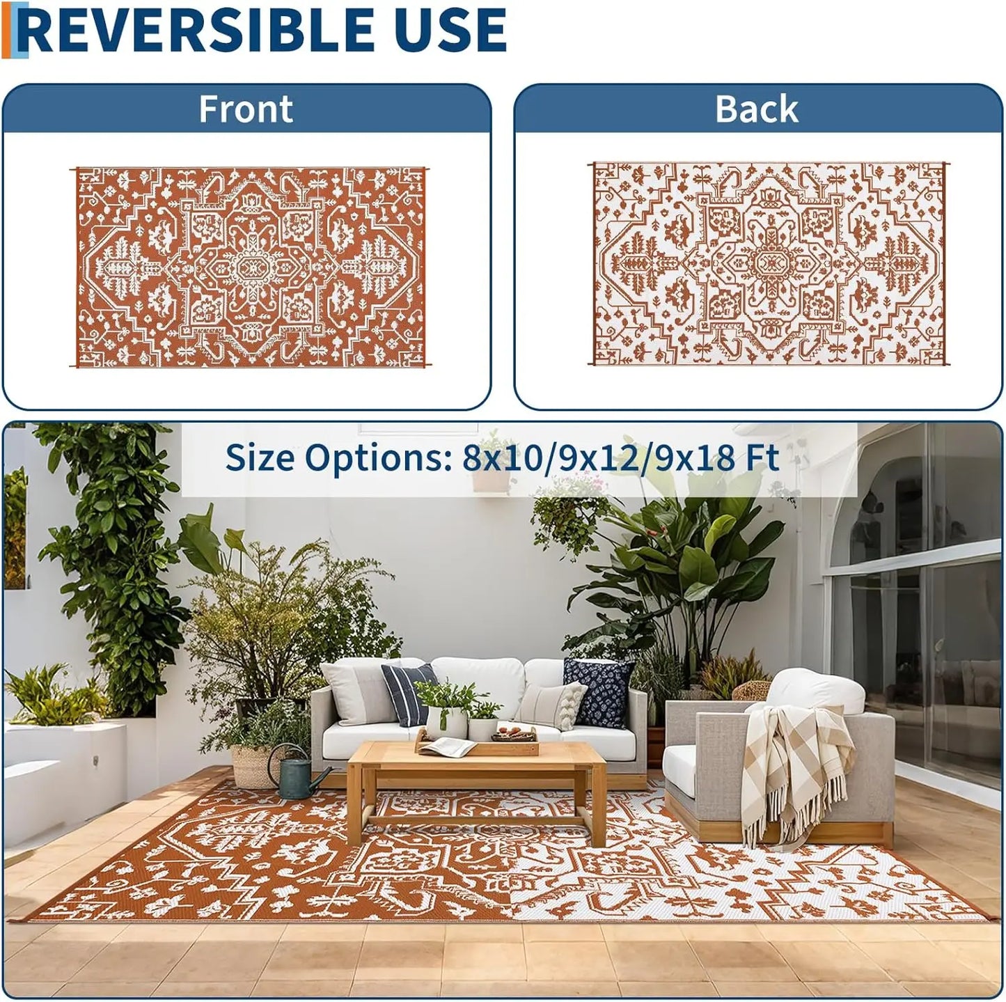 Waterproof Outdoor Rug Stain-Resistant Plastic Straw Carpet
