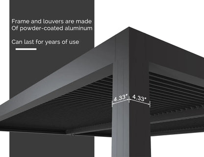 11x14ft Aluminum Louvered Pergola Adjustable Roof Shade Screen for Deck Backyard Grey Customized