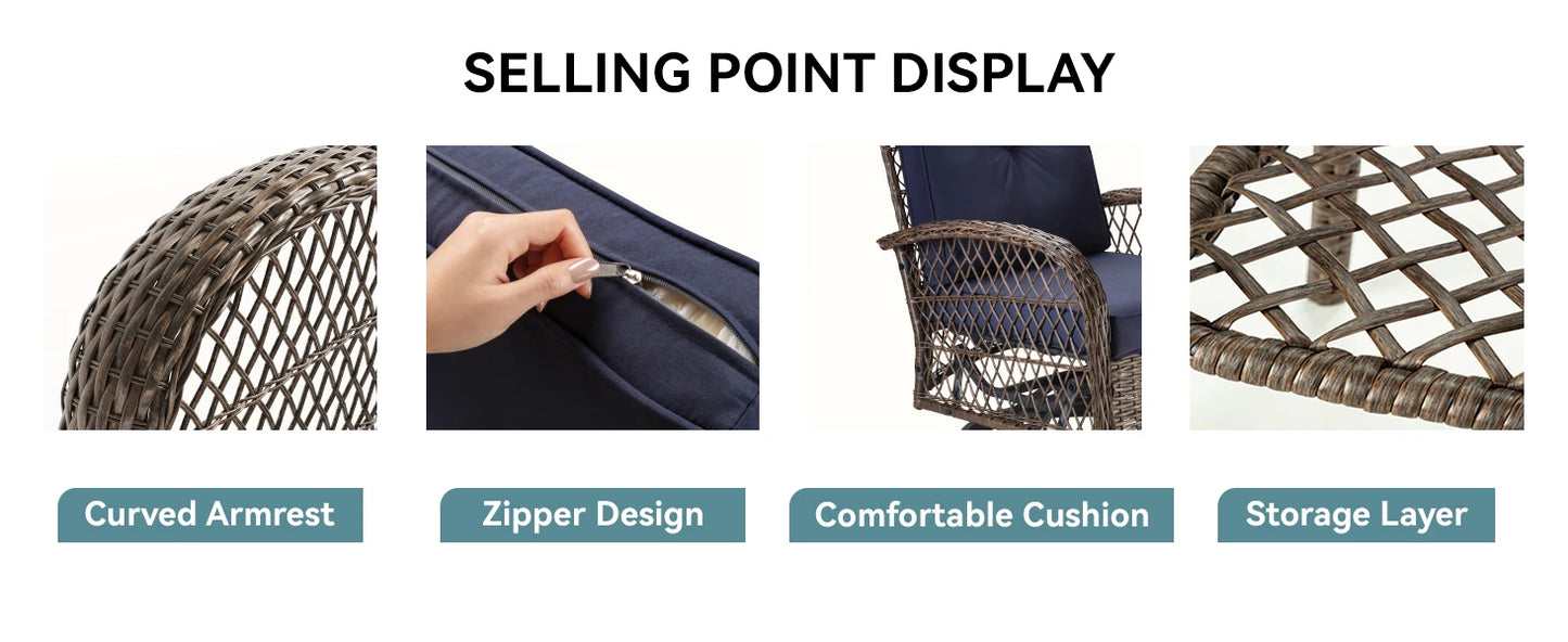 3 Pieces Patio Bisro Set, Rotating Rocking