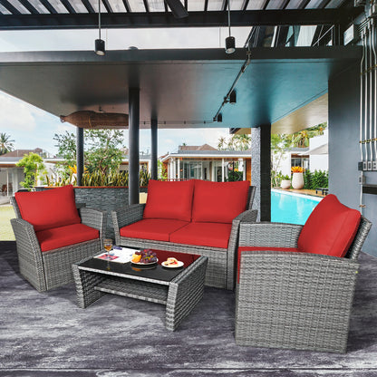 4PCS Rattan Furniture Set Sofa W/ Table